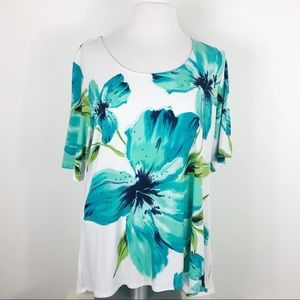 Susan Graver Shirt Liquid Knit Floral Bling Top L